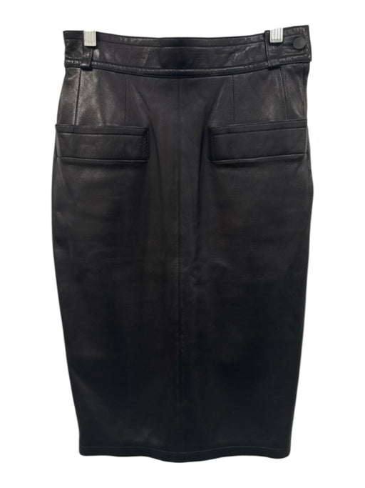 Saint Laurent Rive Gauche Size 38 / S Black Leather Side Zip Pockets Skirt Black / 38 / S