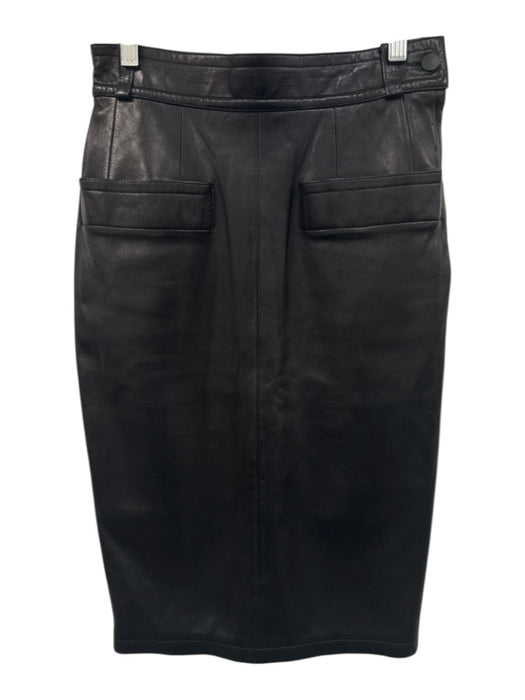Saint Laurent Rive Gauche Size 38 / S Black Leather Side Zip Pockets Skirt Black / 38 / S