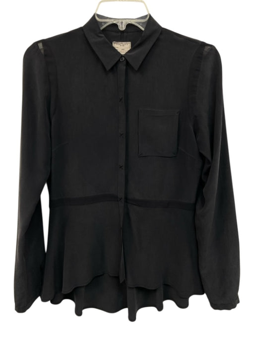 Go > Go Silk Size XS Charcoal Gray Silk Button Down Sheer Detail Long Sleeve Top Charcoal Gray / XS