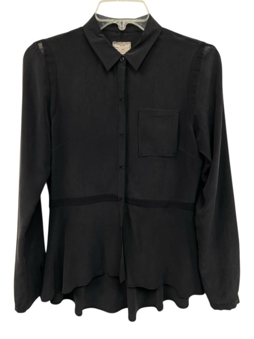 Go > Go Silk Size XS Charcoal Gray Silk Button Down Sheer Detail Long Sleeve Top Charcoal Gray / XS