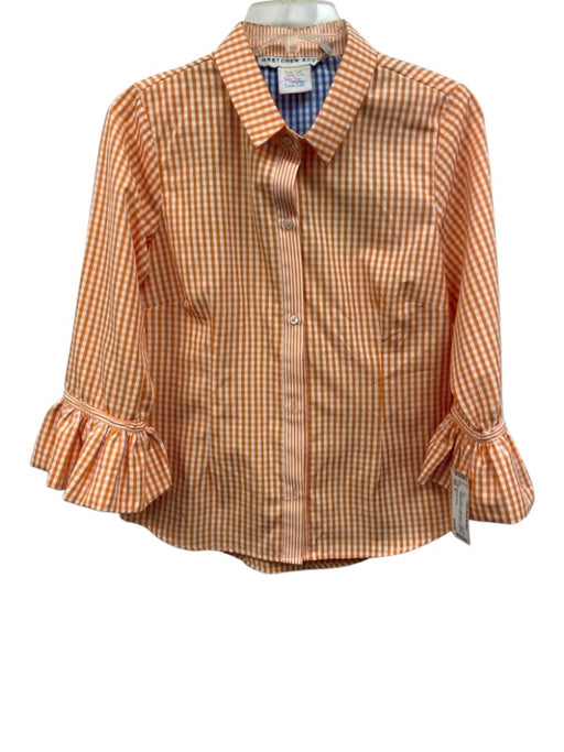 Gretchen Scott Size S Orange & White Cotton Blend Gingham Trumpet Sleeve Top Orange & White / S