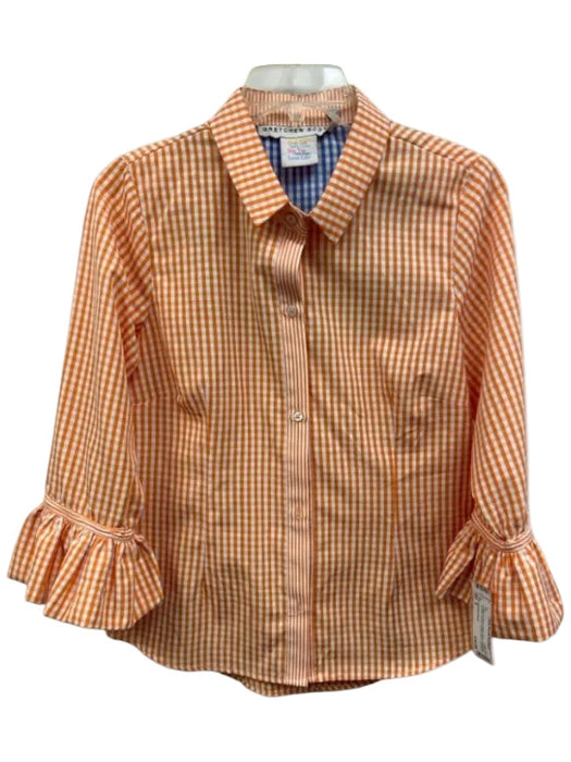Gretchen Scott Size S Orange & White Cotton Blend Gingham Trumpet Sleeve Top Orange & White / S