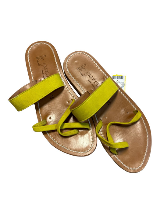 K Jacques Shoe Size 37 Yellow & Brown Leather Toe Strap Sandals Yellow & Brown / 37