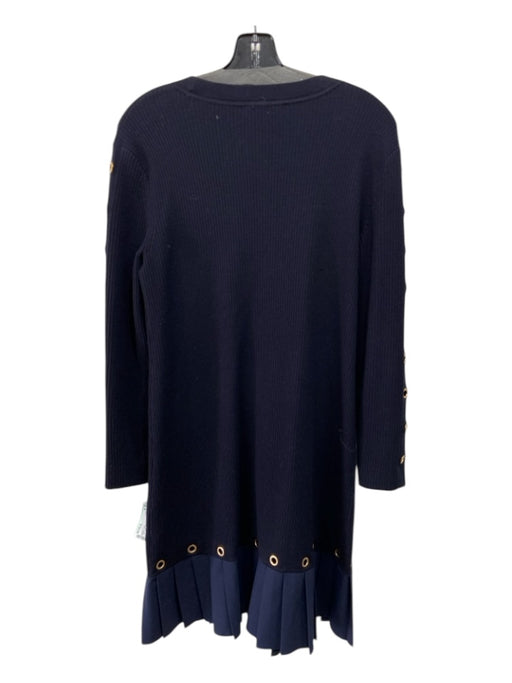 Tory Burch Size M Navy Blue Wool & Polyamide Blend Rib Knit Gold Grommet Dress Navy Blue / M