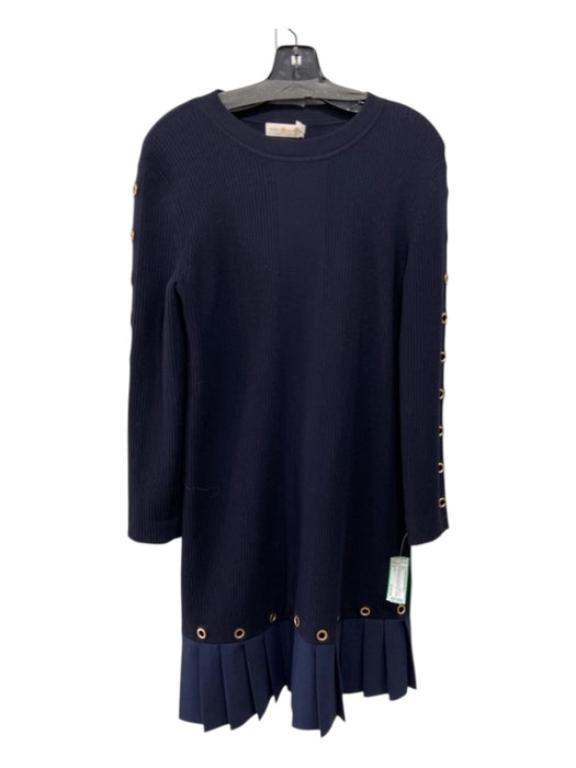 Tory Burch Size M Navy Blue Wool & Polyamide Blend Rib Knit Gold Grommet Dress Navy Blue / M