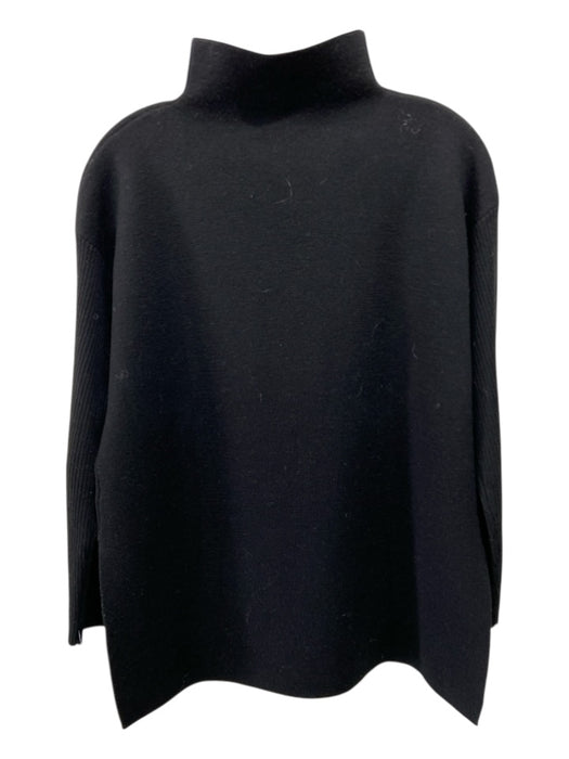 Ann Mashburn Size M Black Wool Side Slits Mock Neck Long Sleeve Sweater Black / M