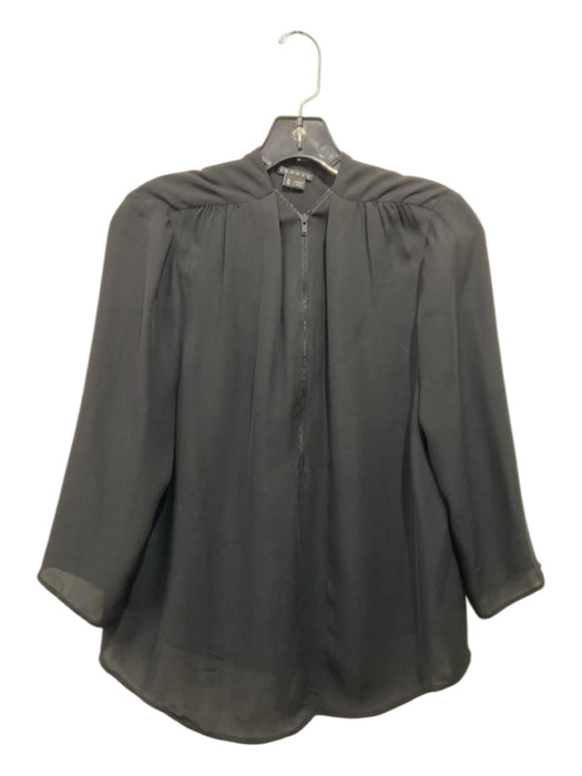 Theory Size Medium Black Silk Half Sleeve Zip Front Top Black / Medium