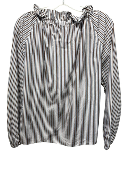 Ann Mashburn Size S White, Blue & Brown Cotton Striped Long Balloon Sleeve Top White, Blue & Brown / S