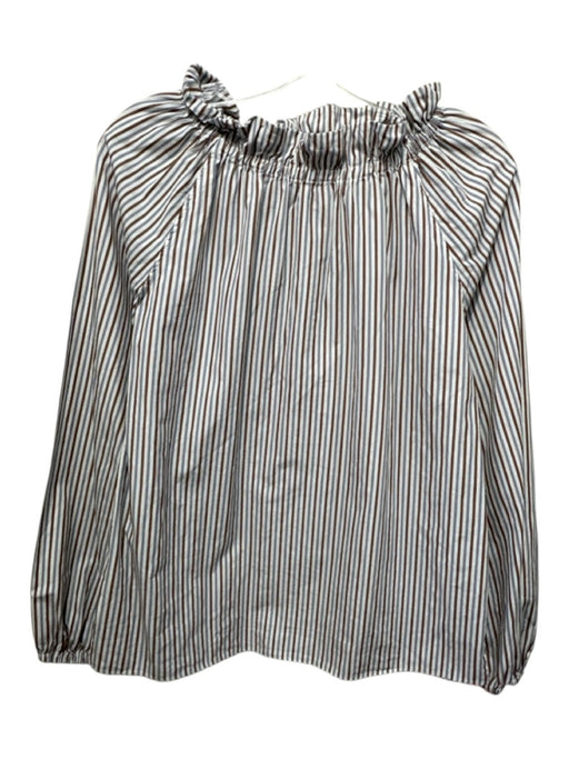 Ann Mashburn Size S White, Blue & Brown Cotton Striped Long Balloon Sleeve Top White, Blue & Brown / S