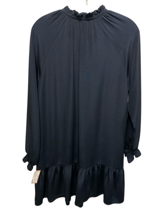 Ann Mashburn Size S Navy Blue Silk Long Balloon Sleeve Ruffle Neckline Dress Navy Blue / S