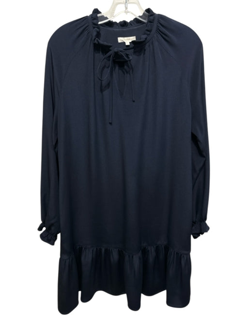Ann Mashburn Size S Navy Blue Silk Long Balloon Sleeve Ruffle Neckline Dress Navy Blue / S