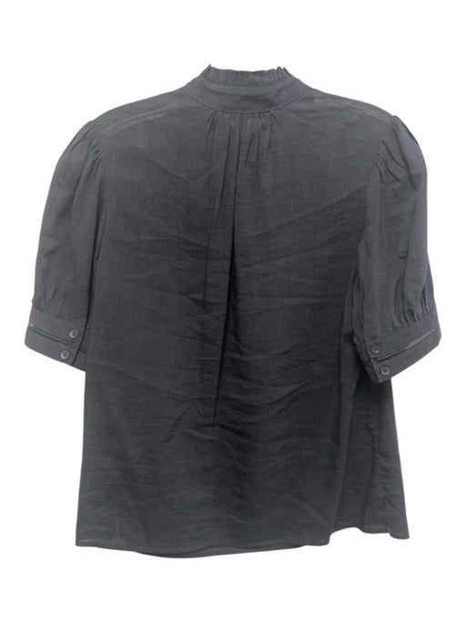 Frame Size M Black Linen Blend 1/2 Sleeve Puff Shoulder keyhole front Top Black / M