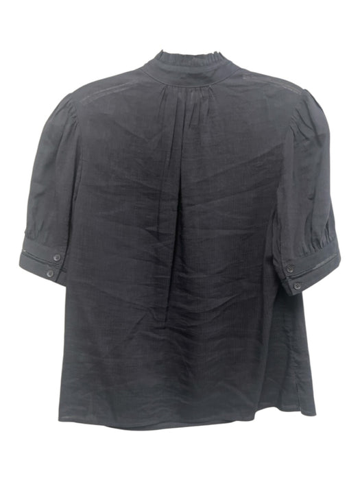 Frame Size M Black Linen Blend 1/2 Sleeve Puff Shoulder keyhole front Top Black / M