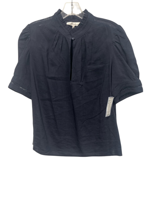 Frame Size M Black Linen Blend 1/2 Sleeve Puff Shoulder keyhole front Top Black / M