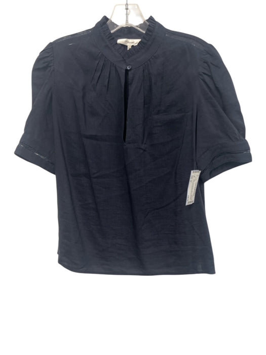 Frame Size M Black Linen Blend 1/2 Sleeve Puff Shoulder keyhole front Top Black / M