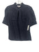 Frame Size M Black Linen Blend 1/2 Sleeve Puff Shoulder keyhole front Top Black / M