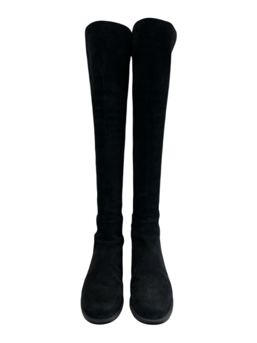Stuart Weitzman Shoe Size 7 Black Leather & Textile Round Toe Mixed Fabric Boots Black / 7