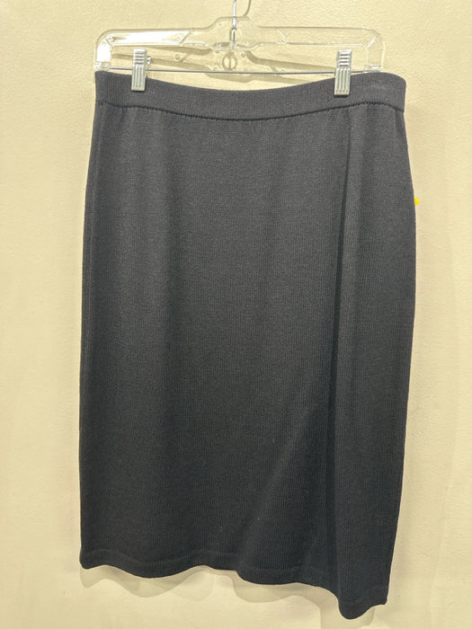 St. John Size 12 Black Rayon & Wool Elastic Waist Midi Knit Skirt
