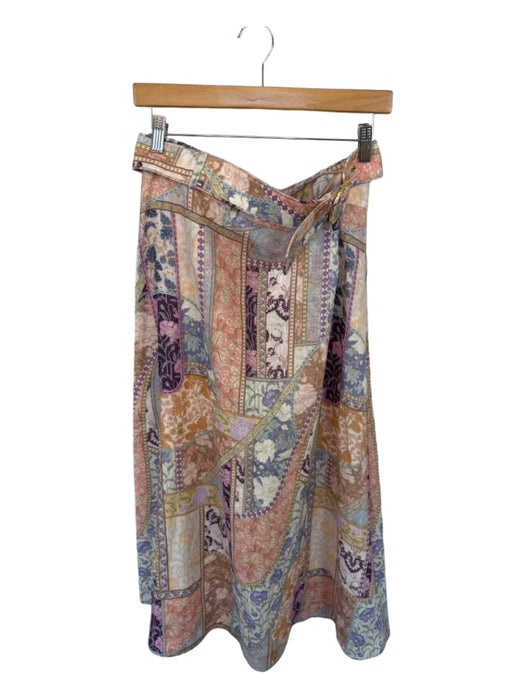 Zimmerman Size 3/L Purple & tan print Linen Back Zip Botanical Midi Belted Skirt Purple & tan print / 3/L