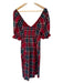 Hill House Size XL Red & Navy Cotton Short Balloon Sleeve Plaid Maxi Dress Red & Navy / XL