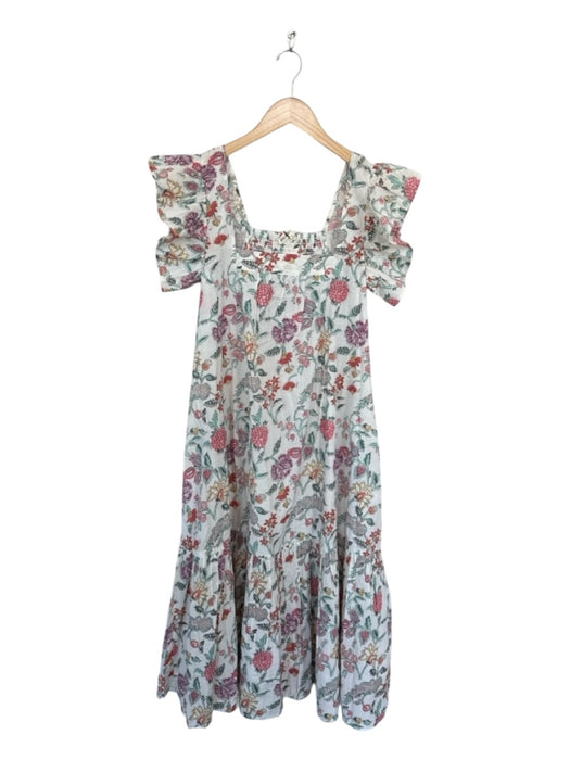 Ophelia & Indigo Size M Teal & Pink Cotton Flutter Sleeves Botanical Maxi Dress Teal & Pink / M