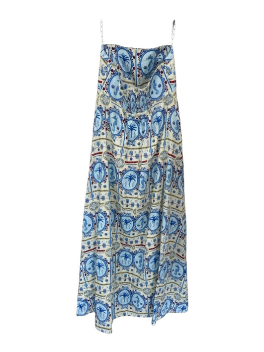 Palm Noosa Size 8 Blue & Red Linen Strapless Palm Trees Fish Seashell Dress Blue & Red / 8