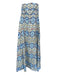 Palm Noosa Size 8 Blue & Red Linen Strapless Palm Trees Fish Seashell Dress Blue & Red / 8
