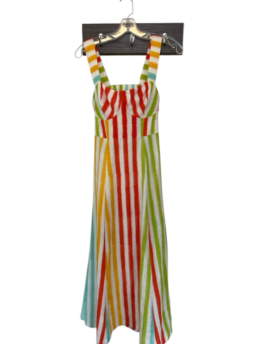 Emporio Sirenuse Size 44 Green & Red Cotton Striped Underwire Open Back Dress Green & Red / 44