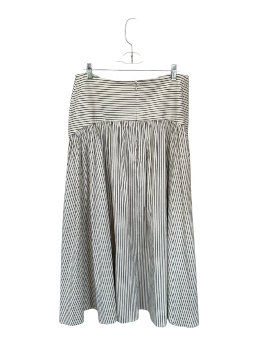 Staud Size 12 Cream & Brown Cotton Waist Band Striped Back Zip Maxi Skirt Cream & Brown / 12