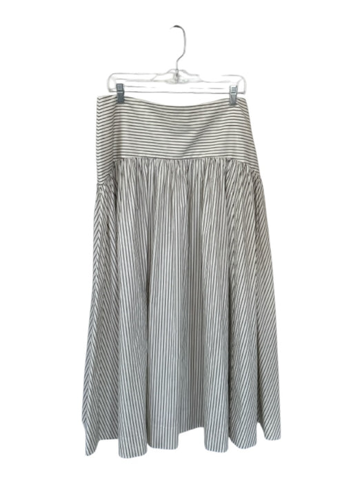 Staud Size 12 Cream & Brown Cotton Waist Band Striped Back Zip Maxi Skirt Cream & Brown / 12