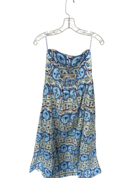 Palm Noosa Size 8 Blue & Red Linen Strapless Sea Animal Print Pleat Detail Dress Blue & Red / 8