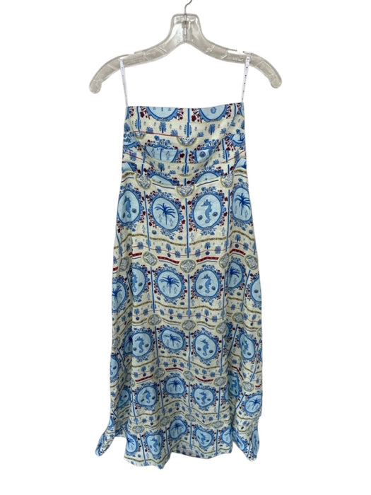 Palm Noosa Size 8 Blue & Red Linen Strapless Sea Animal Print Pleat Detail Dress Blue & Red / 8