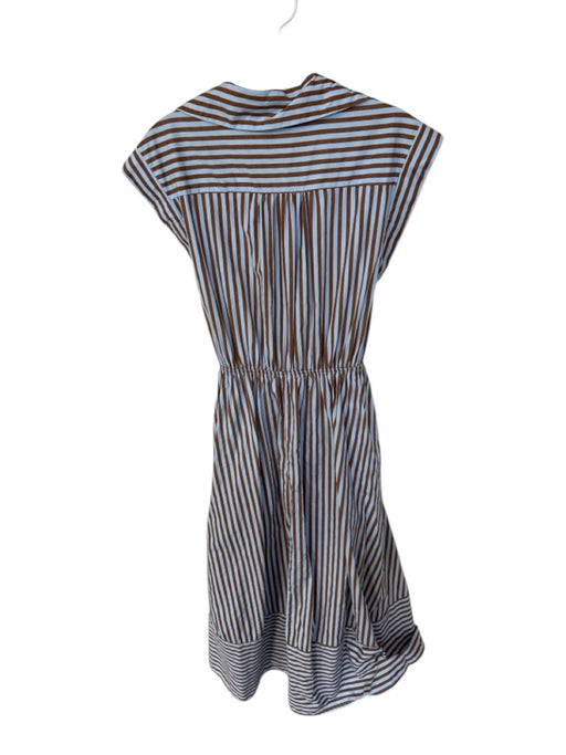 Entro Size M Blue & Brown Cotton Cap Sleeve Striped Buttons Attached Belt Dress Blue & Brown / M
