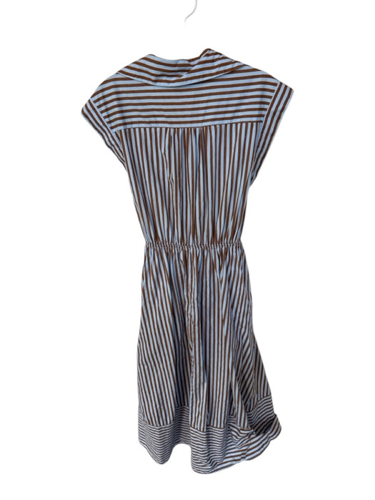 Entro Size M Blue & Brown Cotton Cap Sleeve Striped Buttons Attached Belt Dress Blue & Brown / M