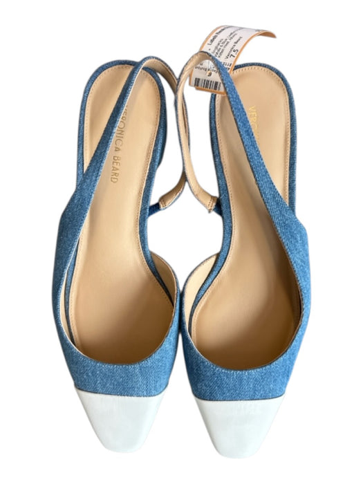 Veronica Beard Shoe Size 7.5 White & Blue Leather & Denim Cap Toe Slingbacks White & Blue / 7.5