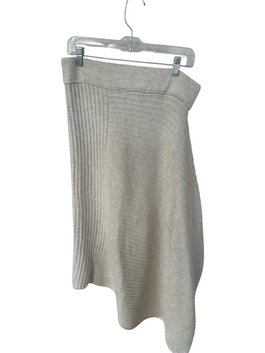 MNG Size L Bone Acrylic Blend Waist Band Knit Asymetrical Midi Skirt Bone / L