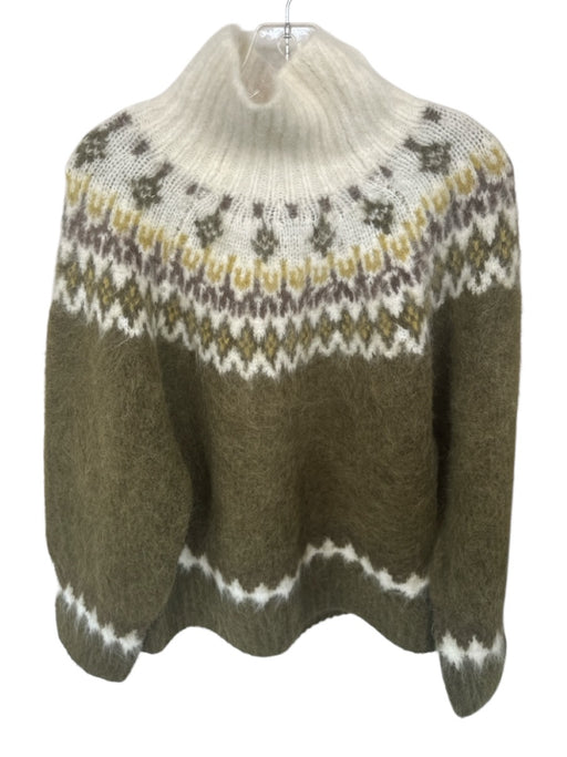 Rag & Bone Size M Green & Cream Alpaca Blend Turtle Neck Knit Sweater Green & Cream / M