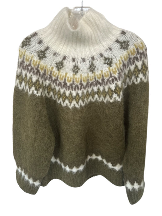 Rag & Bone Size M Green & Cream Alpaca Blend Turtle Neck Knit Sweater Green & Cream / M