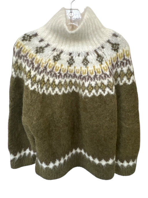 Rag & Bone Size M Green & Cream Alpaca Blend Turtle Neck Knit Sweater Green & Cream / M