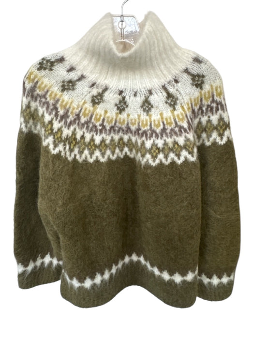 Rag & Bone Size M Green & Cream Alpaca Blend Turtle Neck Knit Sweater Green & Cream / M