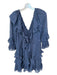 Rebecca Taylor Size 4 Navy & Red Silk Long Bell Sleeve Polka Dot Metallic Dress Navy & Red / 4
