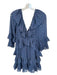 Rebecca Taylor Size 4 Navy & Red Silk Long Bell Sleeve Polka Dot Metallic Dress Navy & Red / 4