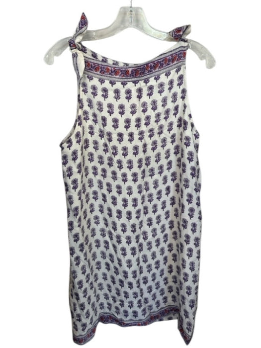 J. Crew Size S Cream & Purple Viscose Tie Straps Flowers Sleeveless Shift Dress Cream & Purple / S