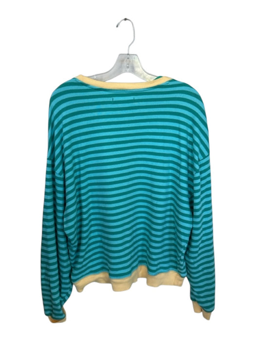 We The Free Size XS Aqua & Yellow Cotton Long Sleeve Striped Sweater Aqua & Yellow / XS