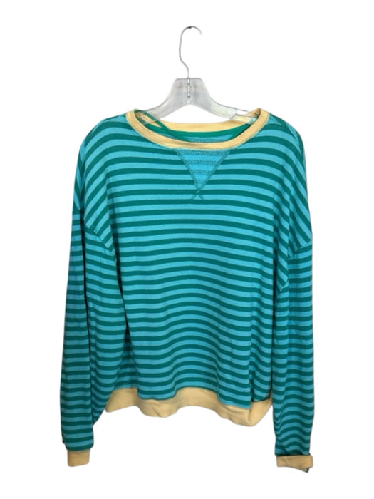 We The Free Size XS Aqua & Yellow Cotton Long Sleeve Striped Sweater Aqua & Yellow / XS