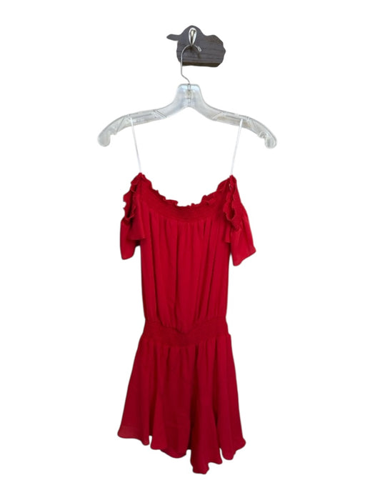 Amanda Uprichard Size XS Red Polyester Off Shoulder Smocked Waist Mini Dress Red / XS