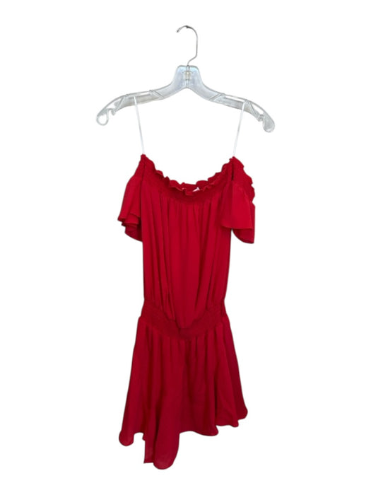Amanda Uprichard Size XS Red Polyester Off Shoulder Smocked Waist Mini Dress Red / XS
