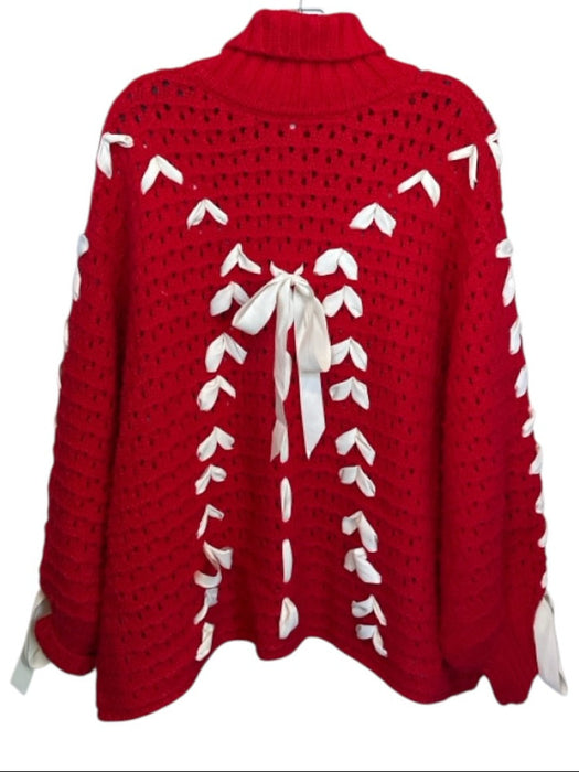 For Love & Lemons Size S red & cream Wool Blend Turtle Neck Crochet Sweater red & cream / S