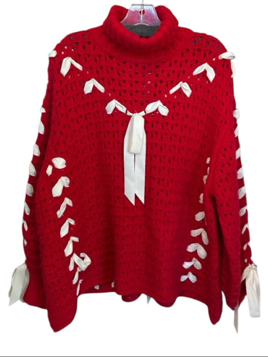 For Love & Lemons Size S red & cream Wool Blend Turtle Neck Crochet Sweater red & cream / S
