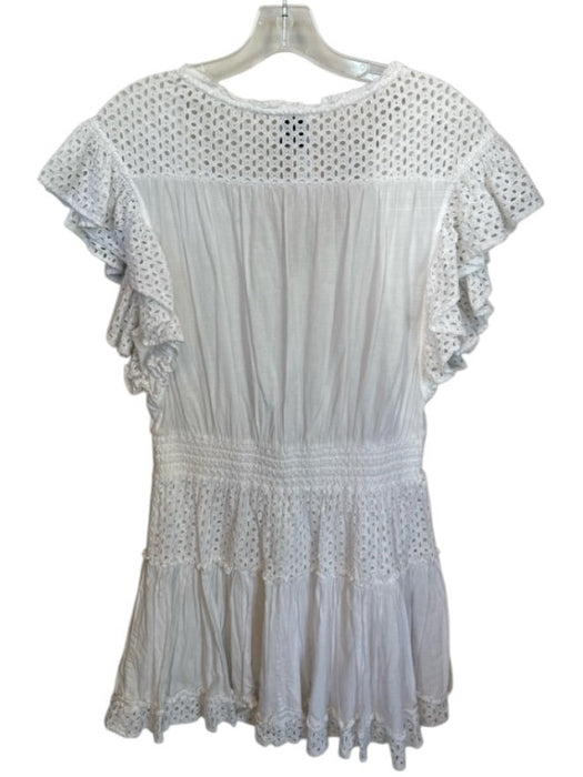 Misa Size XS White Cotton Flutter Sleeves Eyelet Smocked Waist Mini Dress White / XS